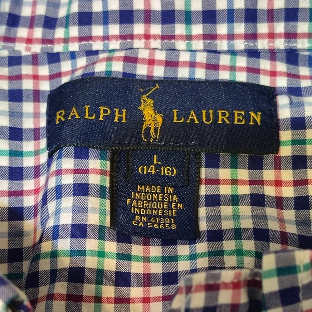 Ralph Lauren Kids Gingham Button Down Shirt‎ Long Sleeve Size L 14-16 12
